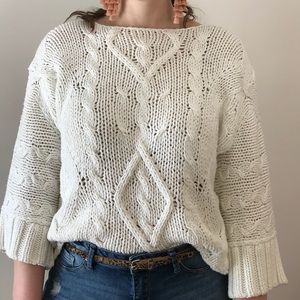 Size Large Cable Knit Bell Sleeve White Sweater